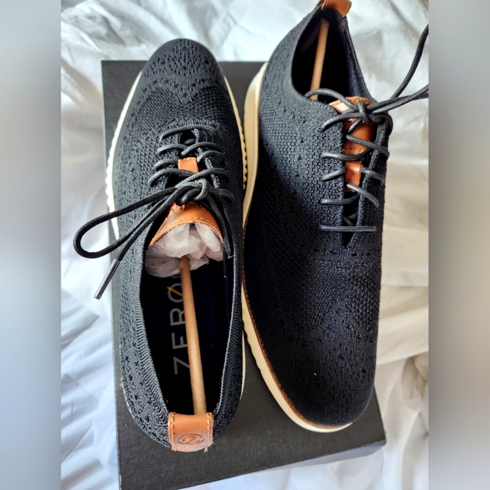Men's 12 black & ivory Cole Haan 2 Zerogrand StitchLite Wingtip Oxford. NWT
